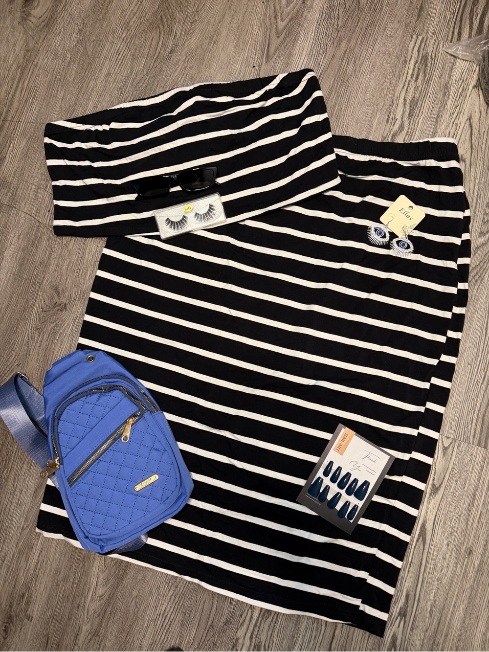 SHEIN Black & White Striped Strapless Dress